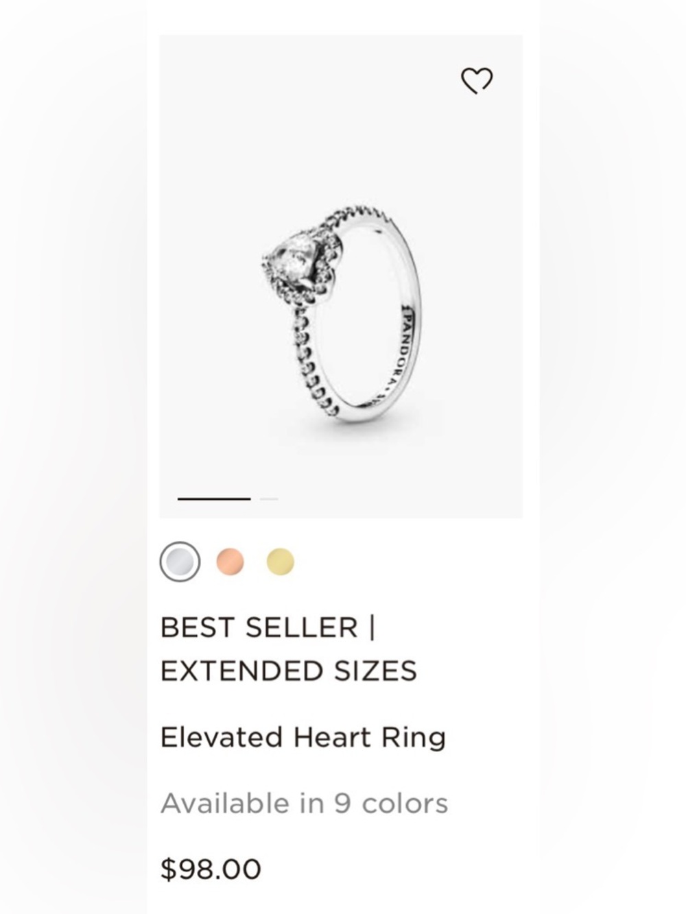 Pandora Silver Elevated Heart Ring with Clear Stone
